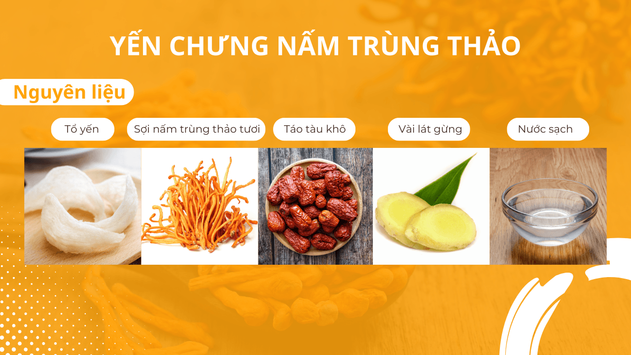Nguyên liệu làm món yến chưng nấm trùng thảo