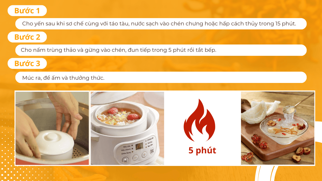 Cách làm món yến chưng nấm trùng thảo cho người bênh tiểu đường