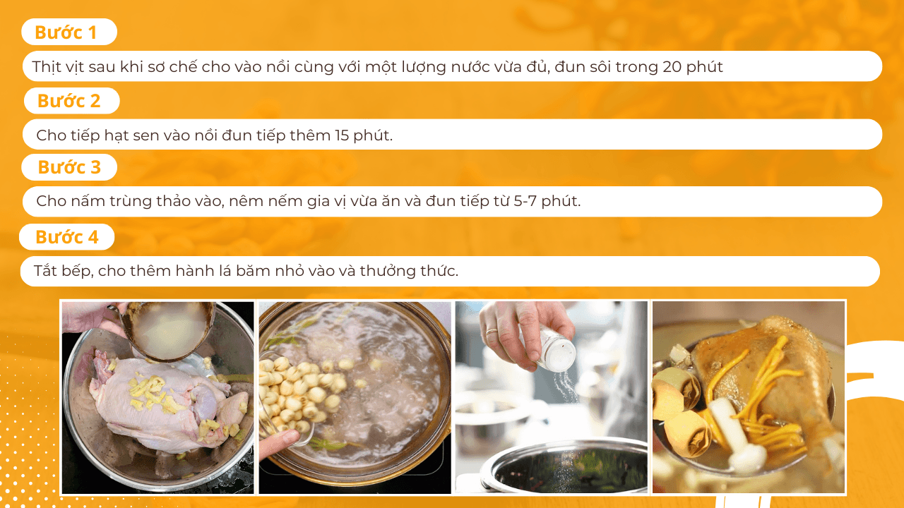 Các bước chế biến món vịt hầm nấm trùng thảo thơm ngon